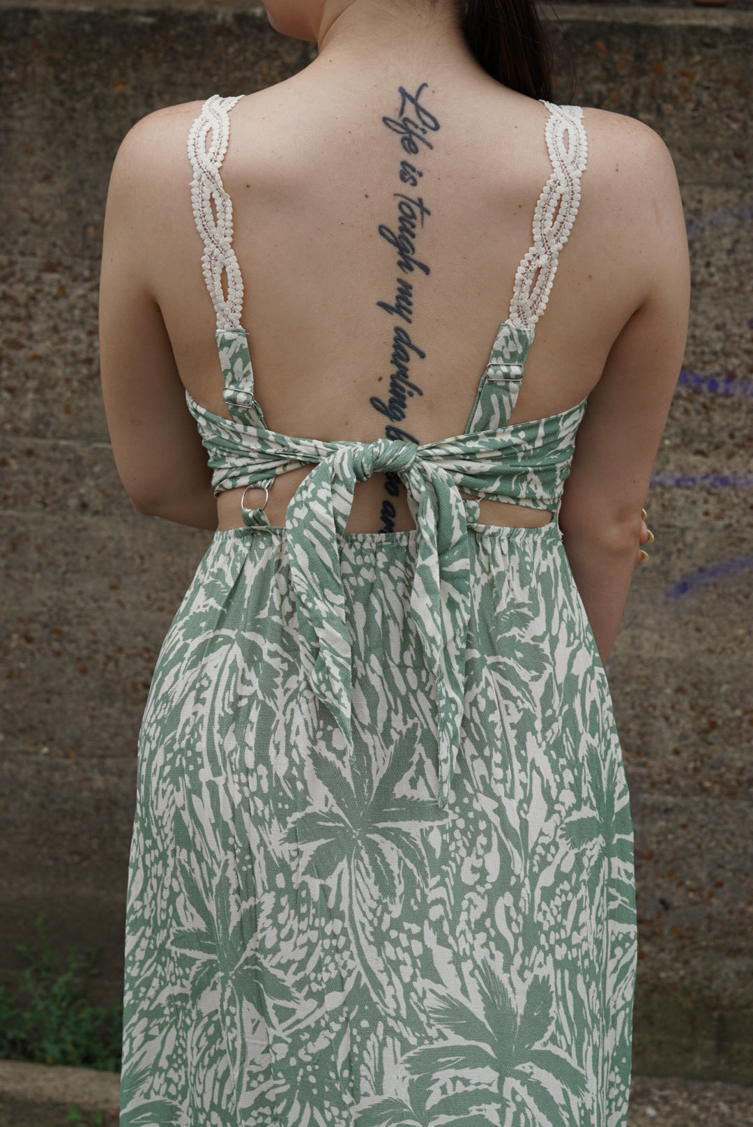 Palm Whispers Tie-Back Dress