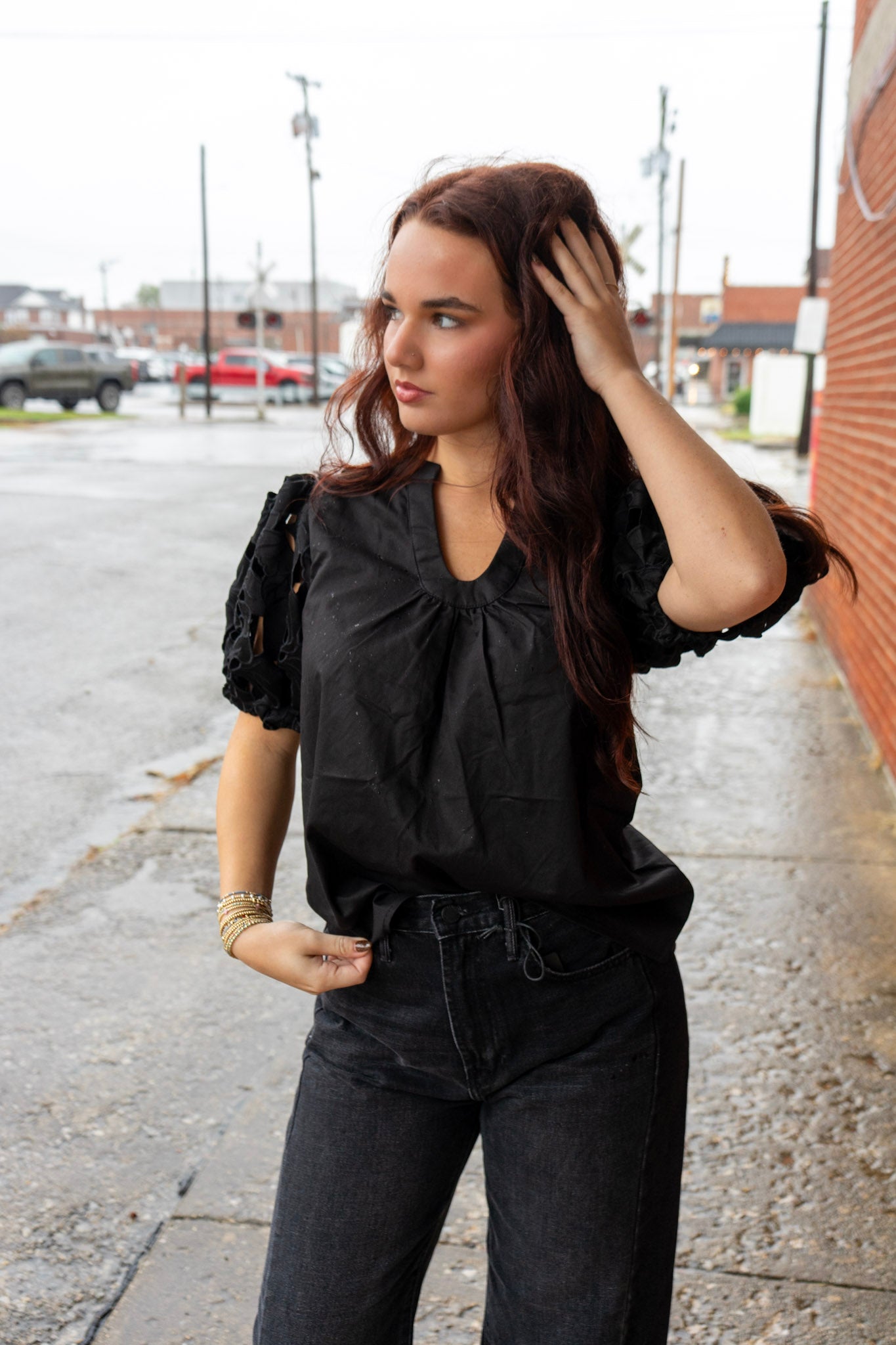 Eyelet Puff Sleeve Top