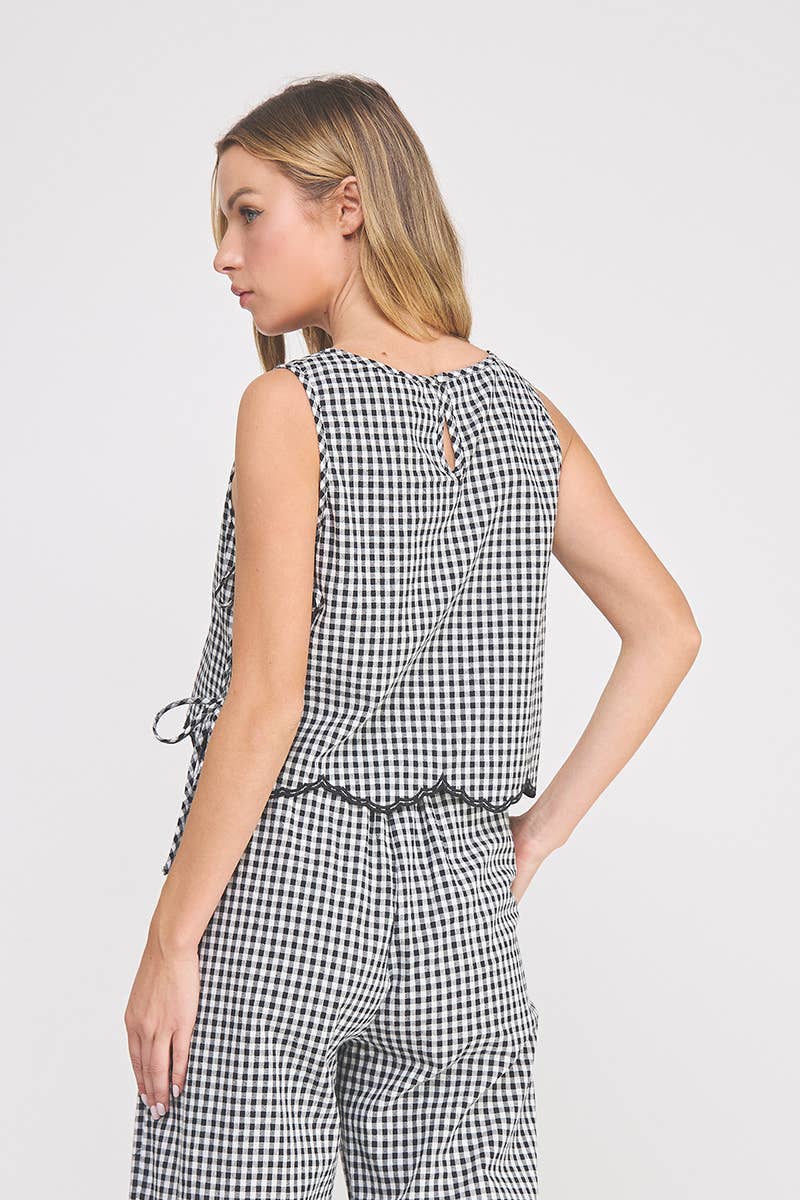 Gingham Girlie Scallop Tank
