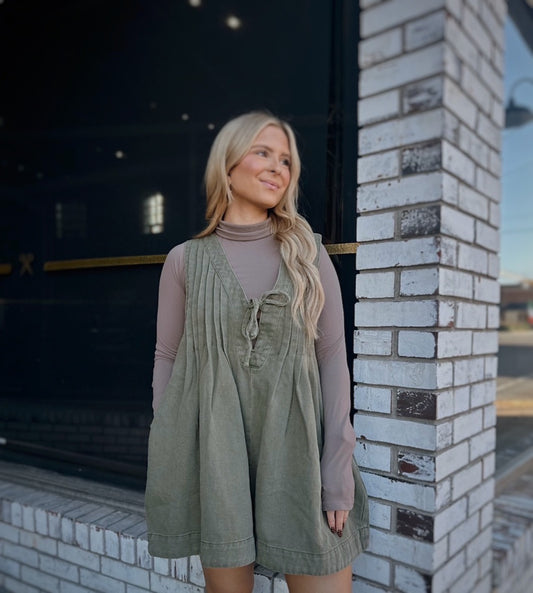 Olive Pleated Romper