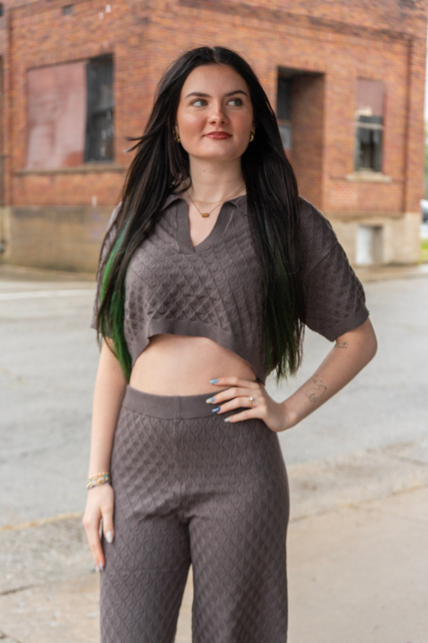 Charcoal Collared Top