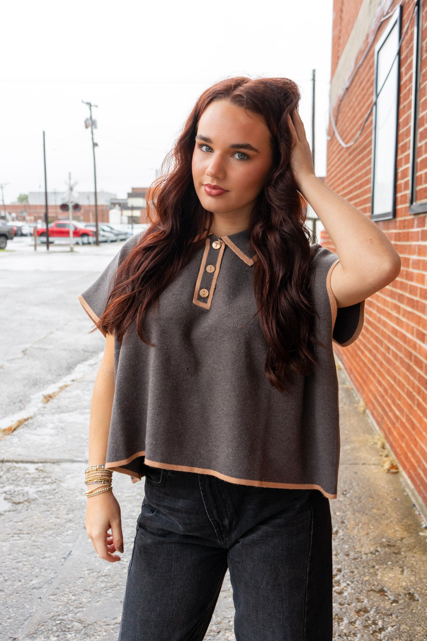 Short Sleeve Collared Top