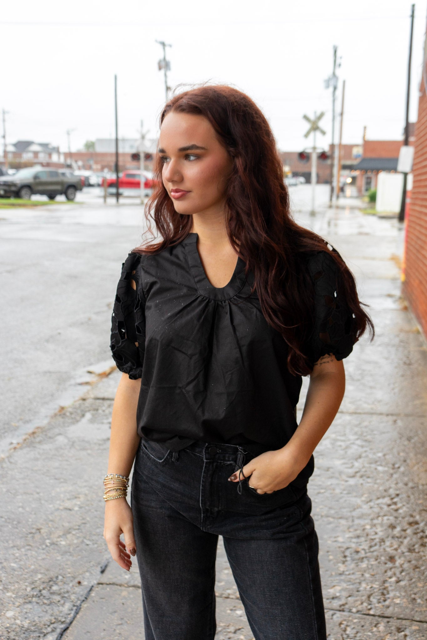 Eyelet Puff Sleeve Top