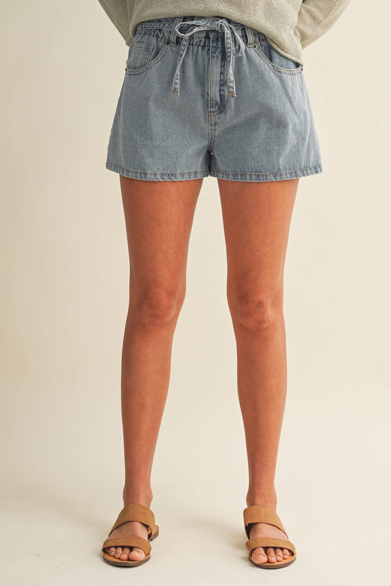 Paperbag Tie Denim Shorts