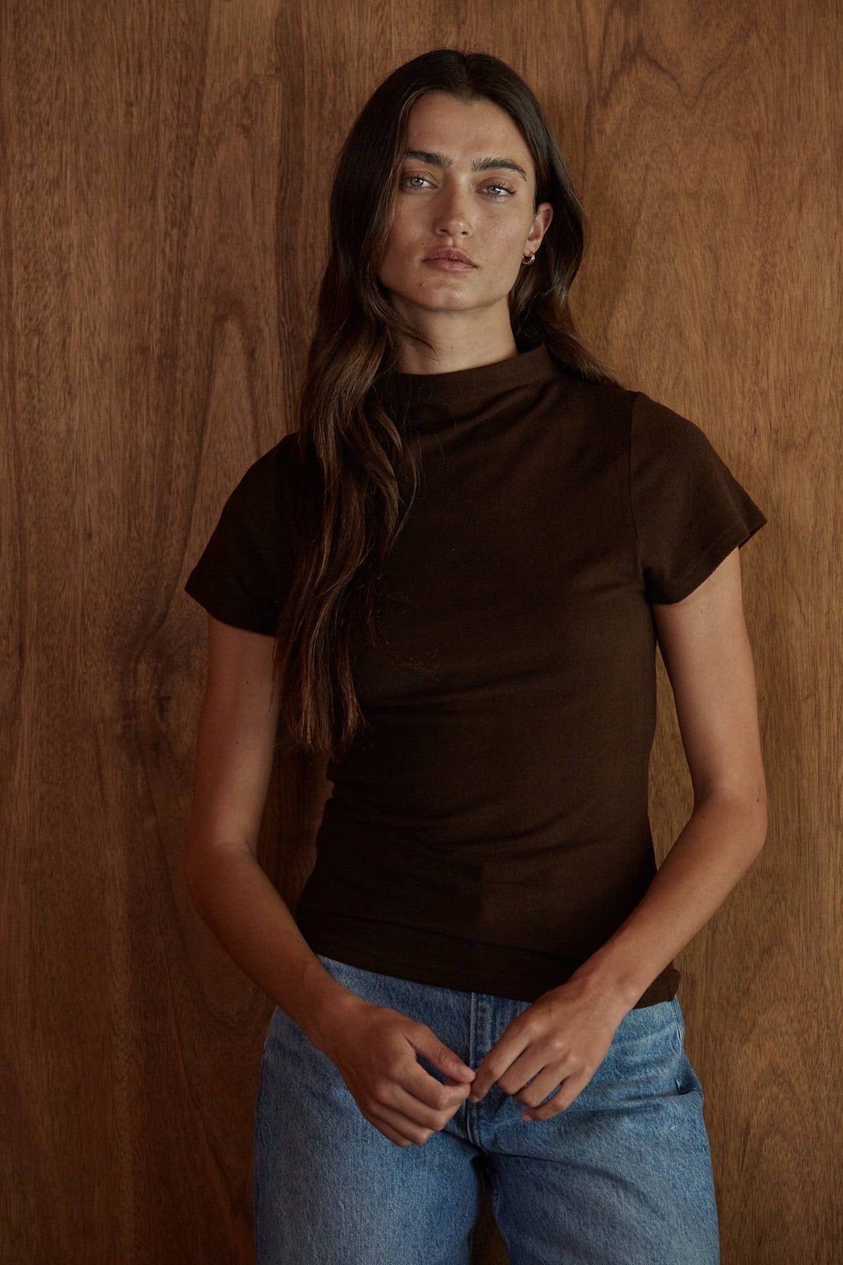 The Chestnut Mock Neck Top - Women's Short Sleeve Pullover