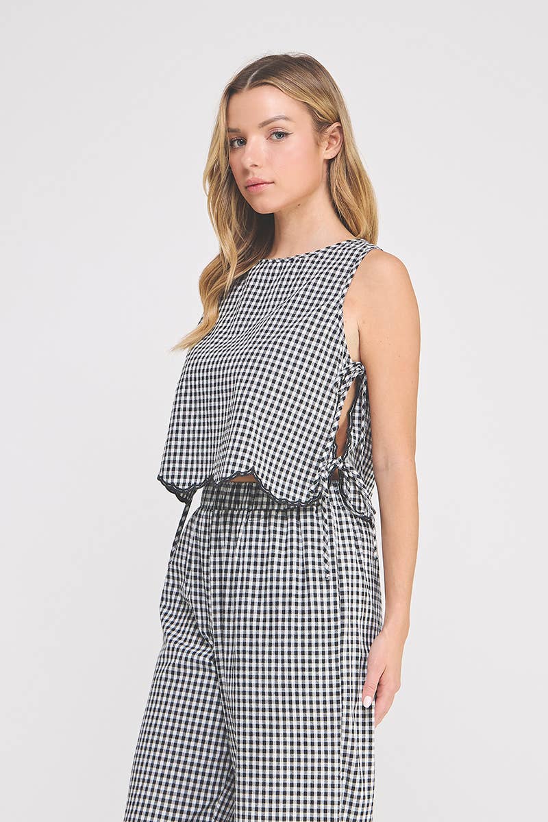 Gingham Girlie Scallop Tank