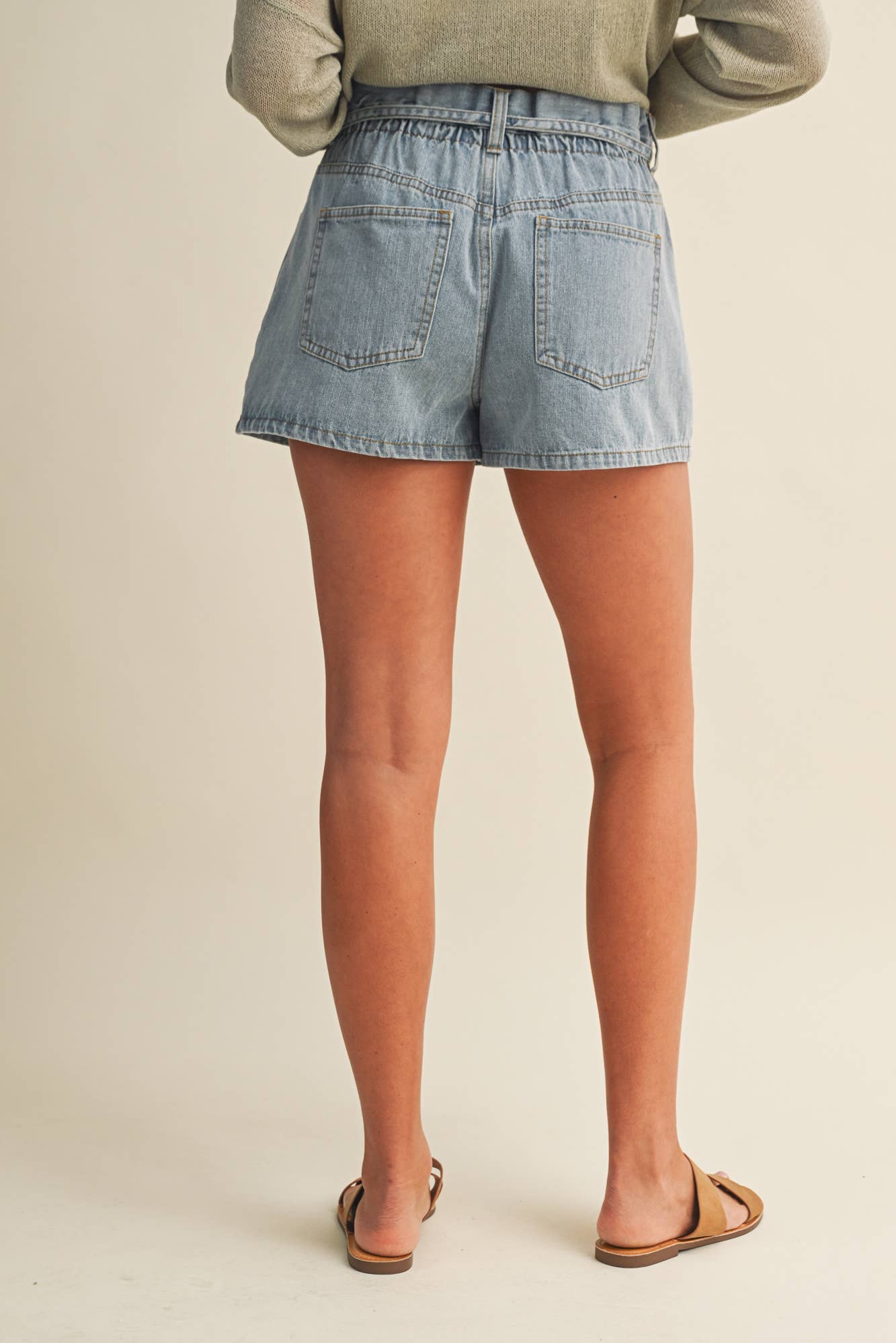 Paperbag Tie Denim Shorts