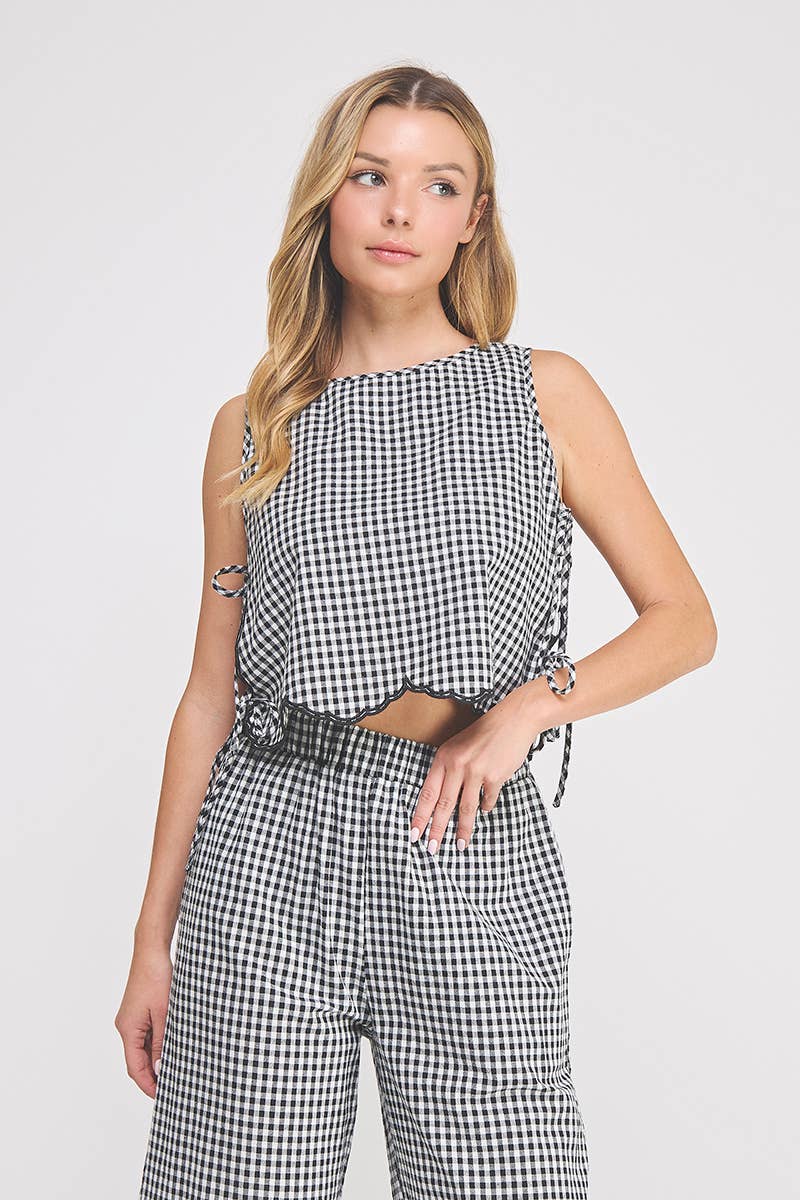 Gingham Girlie Scallop Tank