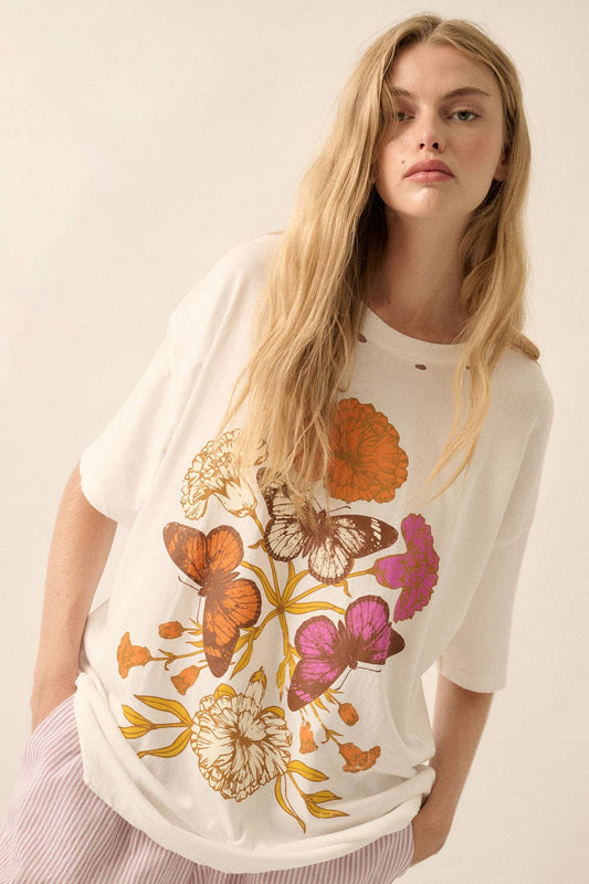 Flower And Butterfly Oversize Tee